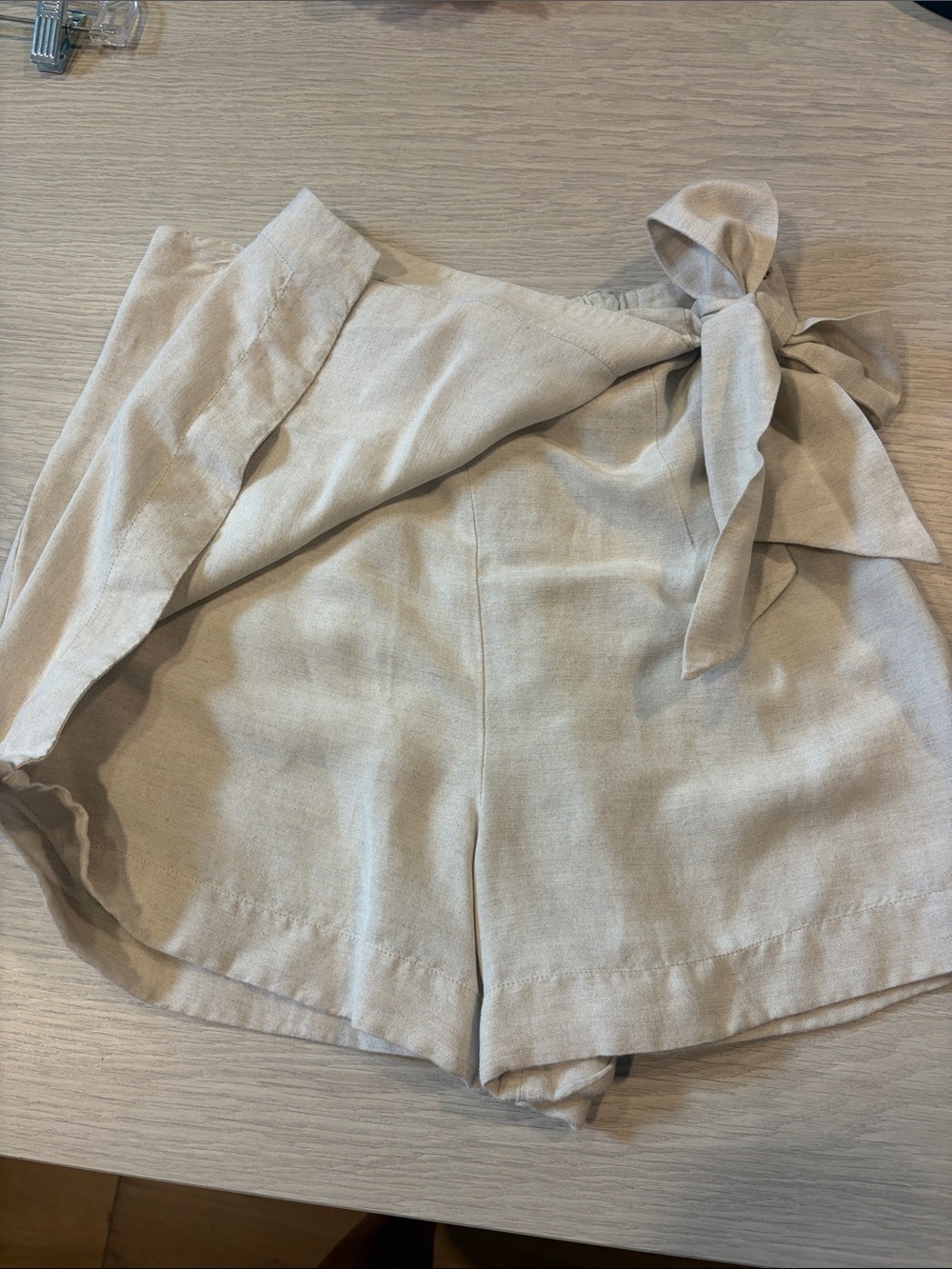 Tie-Waist Linen Blend Women's Skort - Cream - Picture 3 of 4
